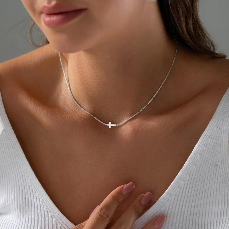VIROMY Gold Cross Necklace for Women 14K Gold Plated Cute Sidways Cross Pendant Choker Necklaces Simple Trendy Everyday Jewelry for Women - Image 2